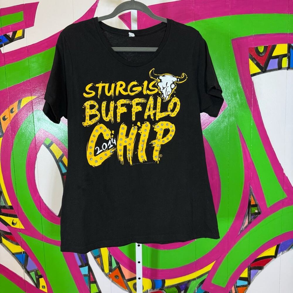 Alstyle, Graphic Black Tee with Yellow Buffalo Chip Design. Size 2XL.